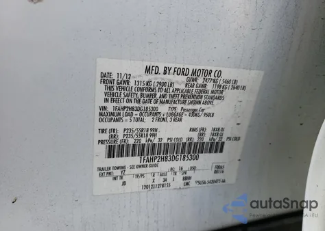 2013 Ford Taurus Sel z USA, uszkodzony, nr VIN 1FAHP2H83DG185300